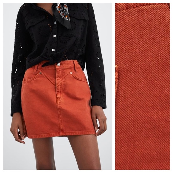 NWT. Zara Brick Denim Mini Skirt. Size L. - Picture 1 of 6